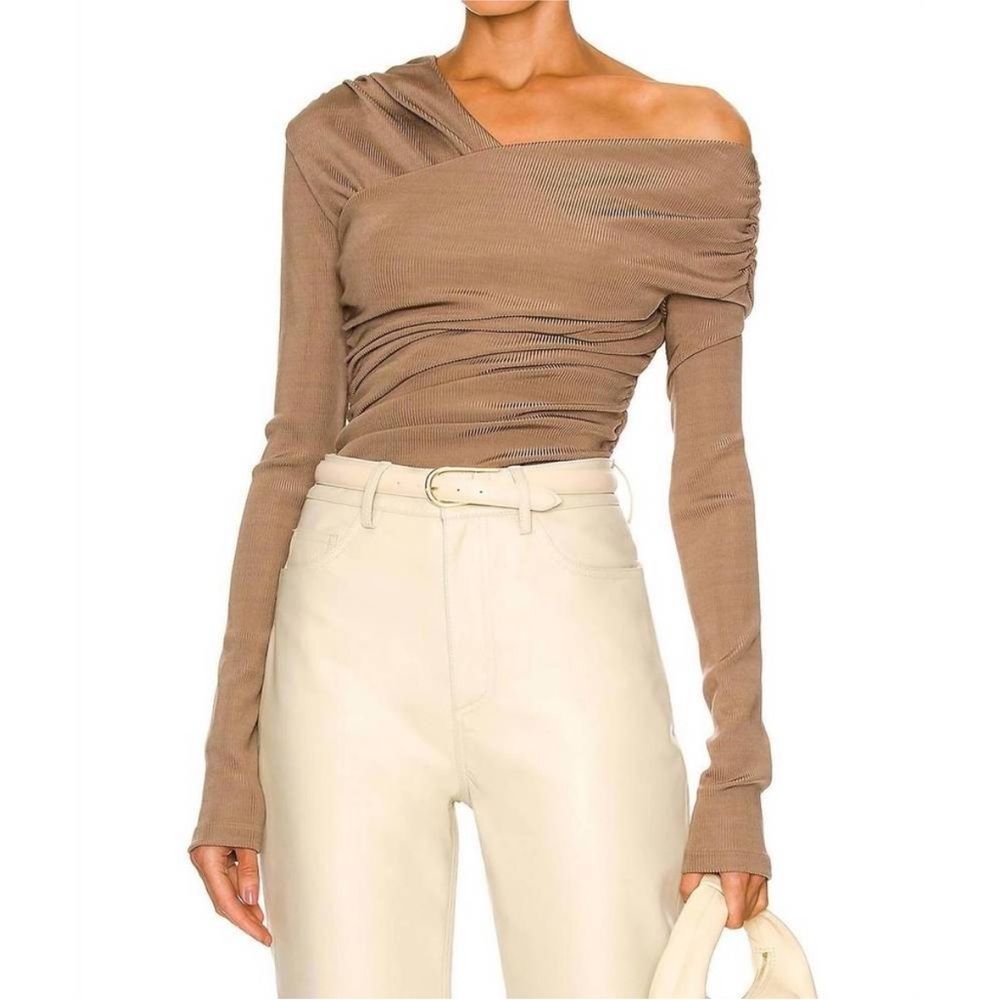 Goldsign Fonteyne Asymmetric One-Shoulder Long Sleeve Top in Bronze Olive Sz L